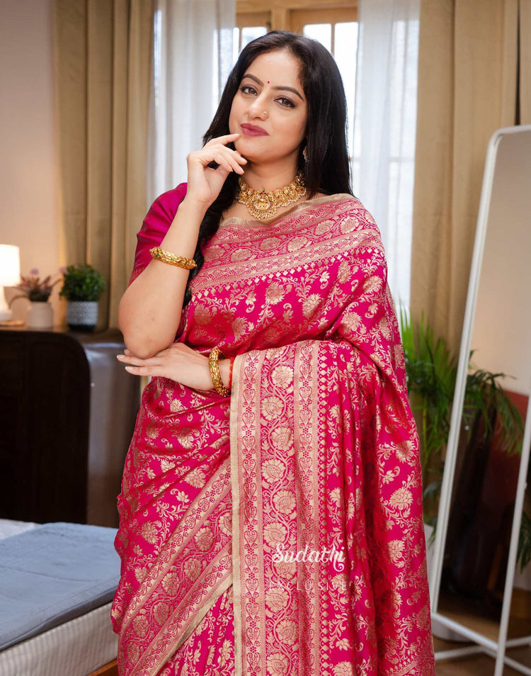 Deepika Singh Rani Pink Silk Woven Banarasi Saree