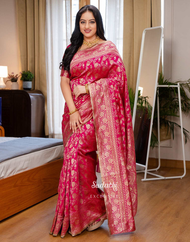Deepika Singh Rani Pink Silk Woven Banarasi Saree