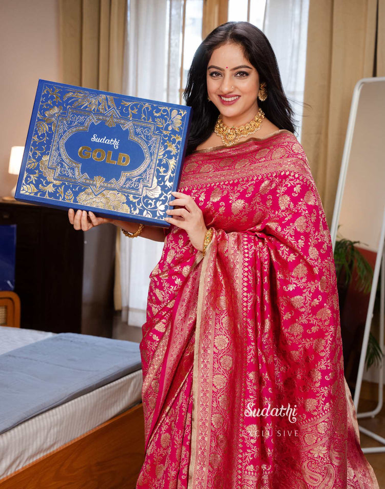 Deepika Singh Rani Pink Silk Woven Banarasi Saree