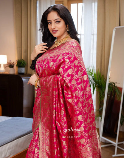 Deepika Singh Rani Pink Silk Woven Banarasi Saree