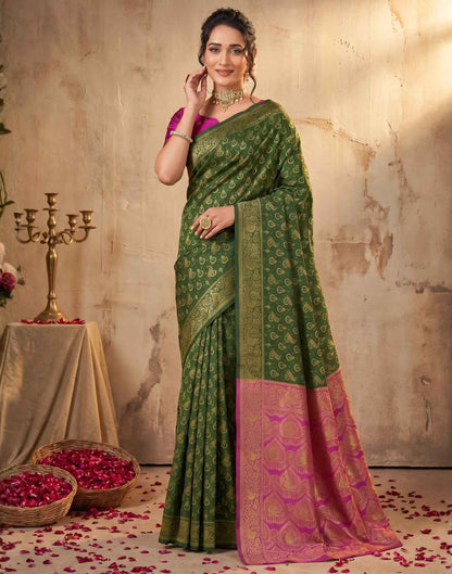 Green Shimmer Silk Woven Banarasi Saree