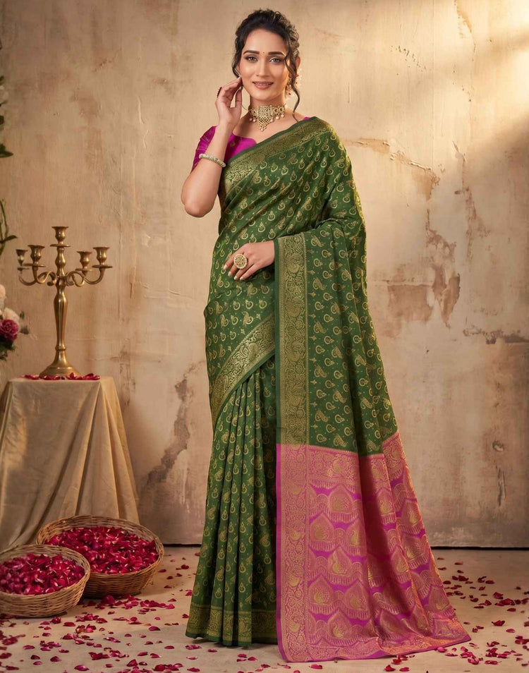 Green Shimmer Silk Woven Banarasi Saree