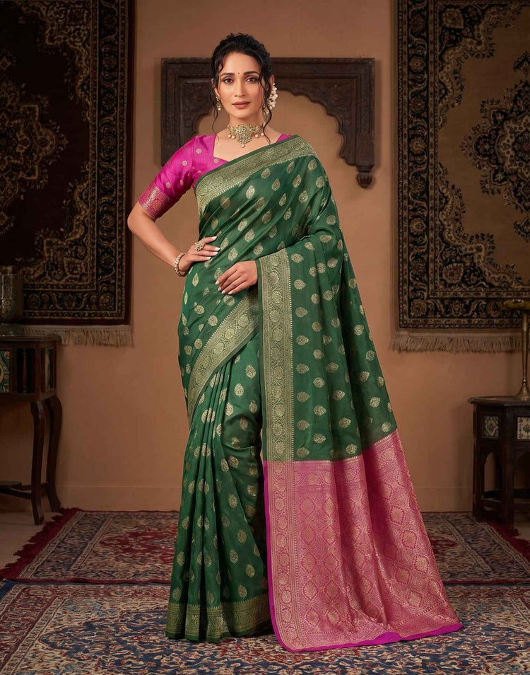 Green Shimmer Silk Woven Banarasi Saree