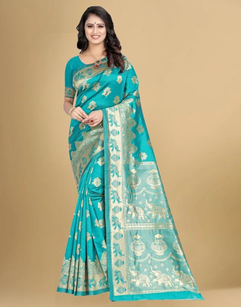 Turquoies Banarasi Silk Saree