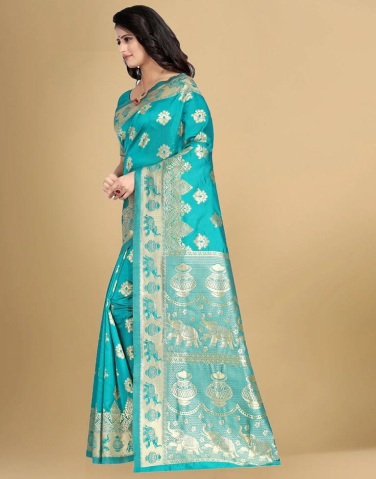 Turquoies Banarasi Silk Saree