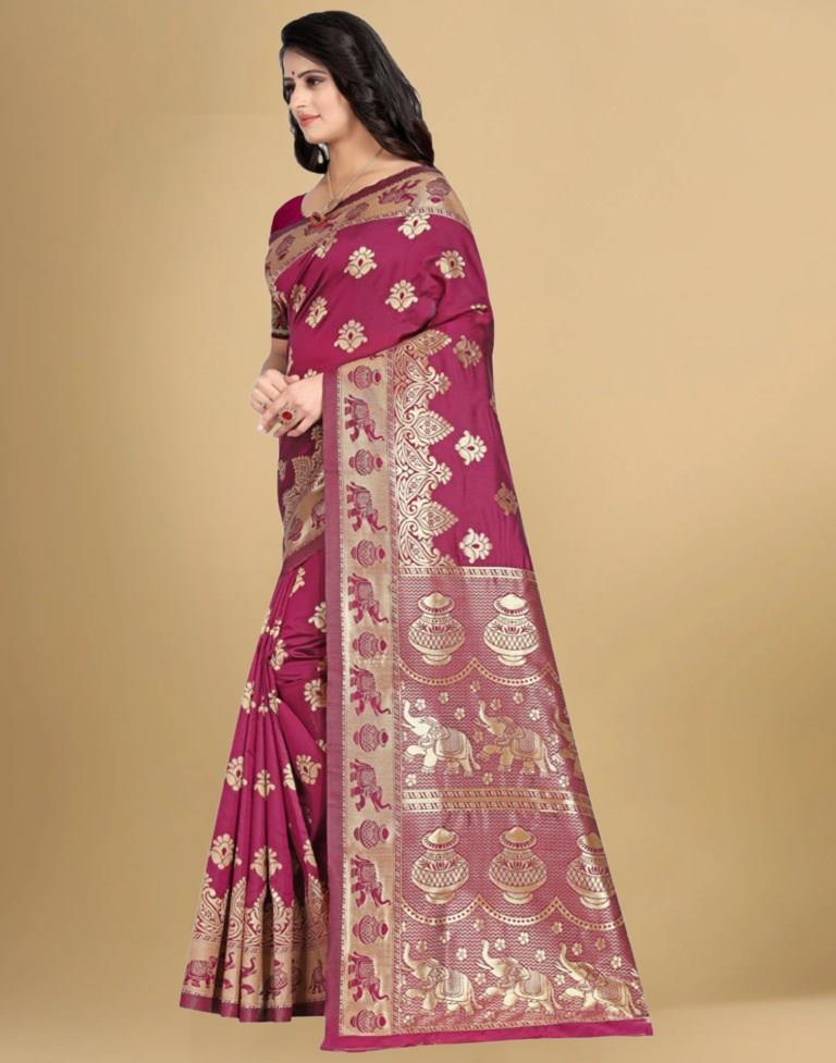 Wine Banarasi Silk Saree