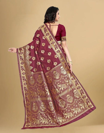 Maroon Jacquard Banarasi Silk Saree