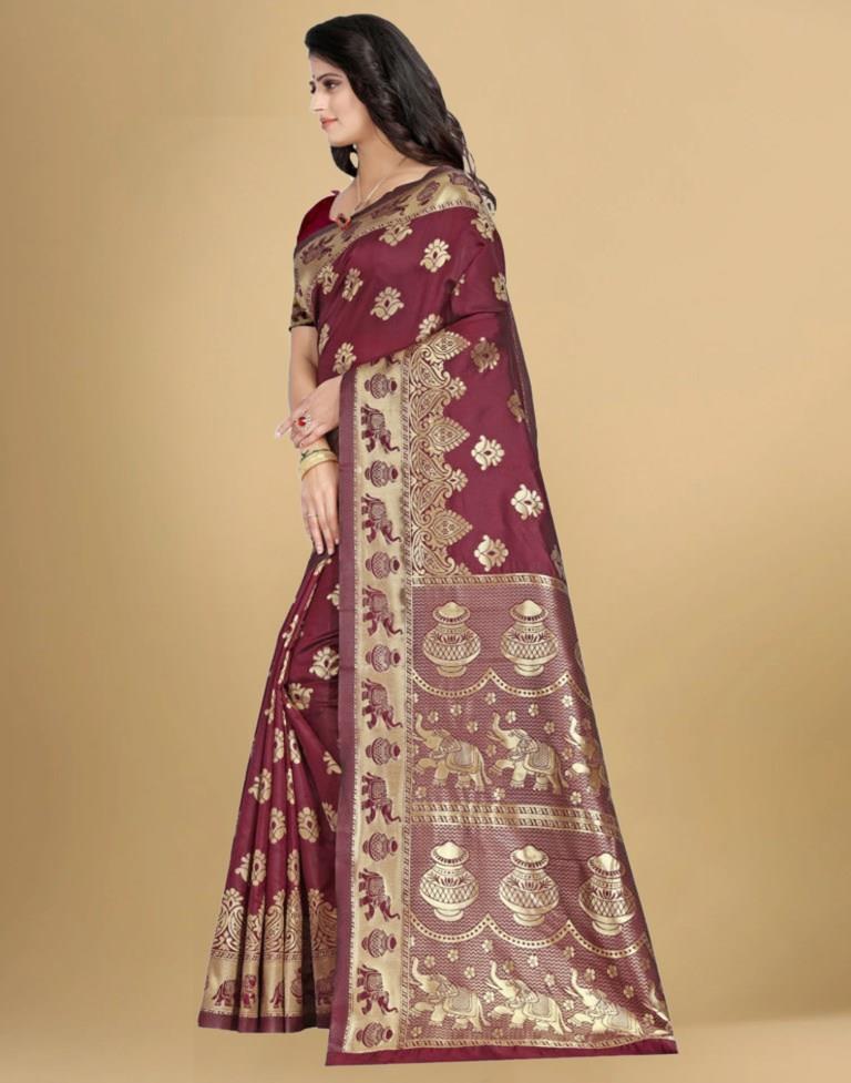 Maroon Jacquard Banarasi Silk Saree