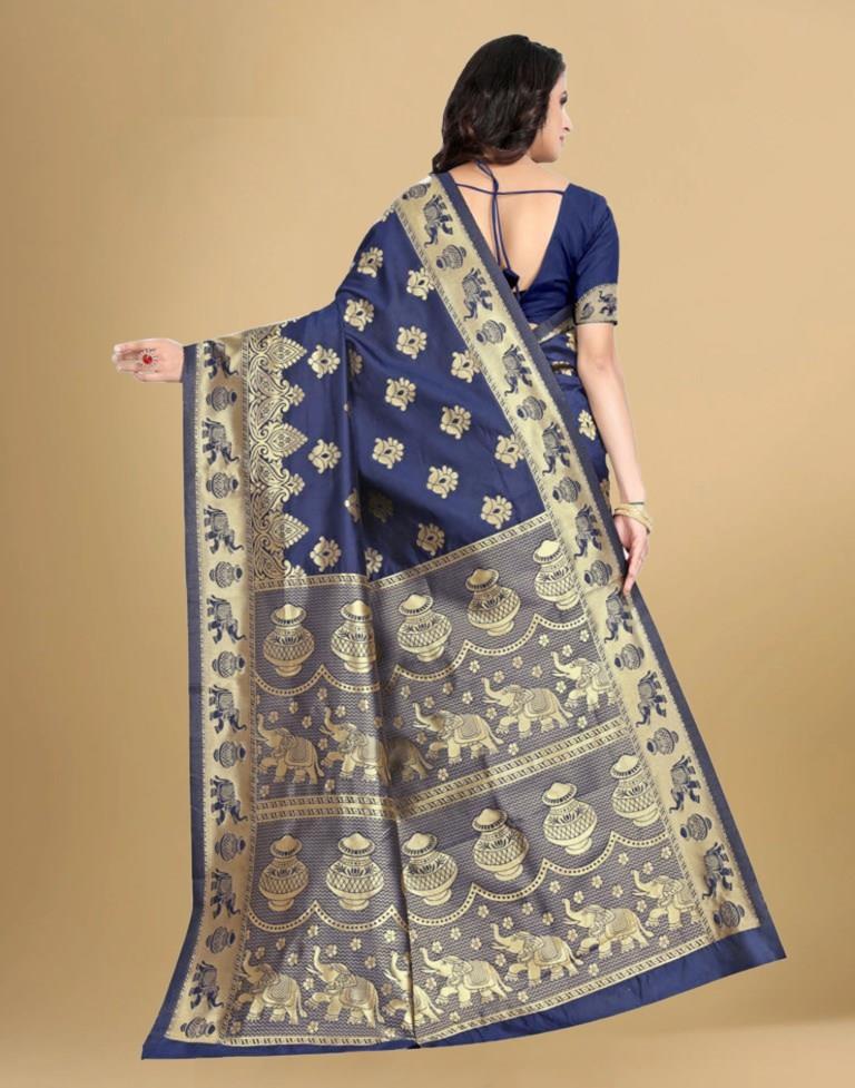 Navy Blue Jacquard Banarasi Silk Saree