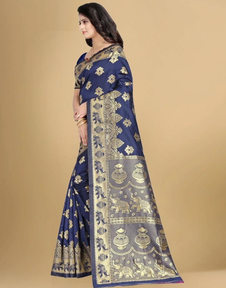 Navy Blue Jacquard Banarasi Silk Saree