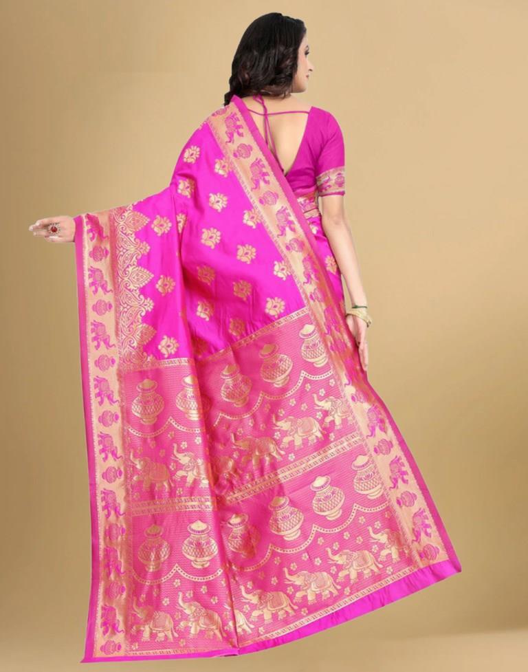 Pink Jacquard Banarasi Silk Saree