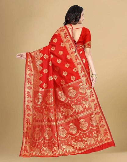 Red Jacquard Banarasi Silk Saree