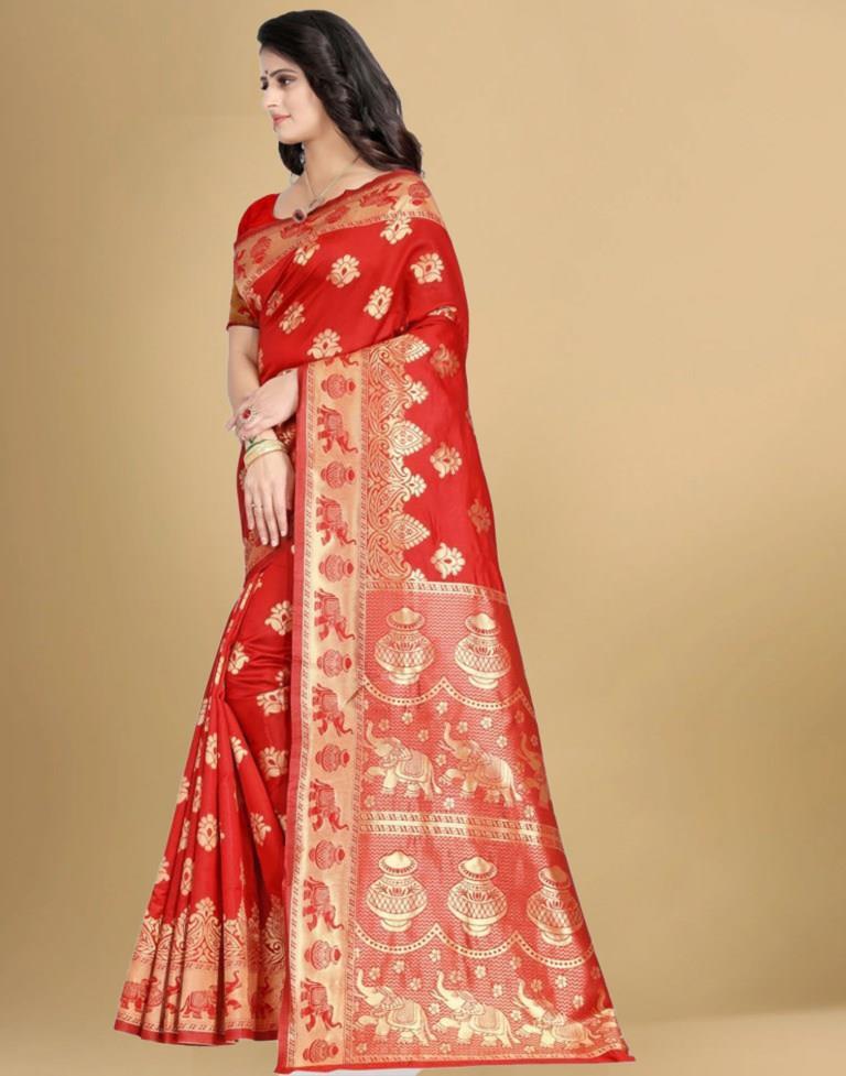 Red Jacquard Banarasi Silk Saree