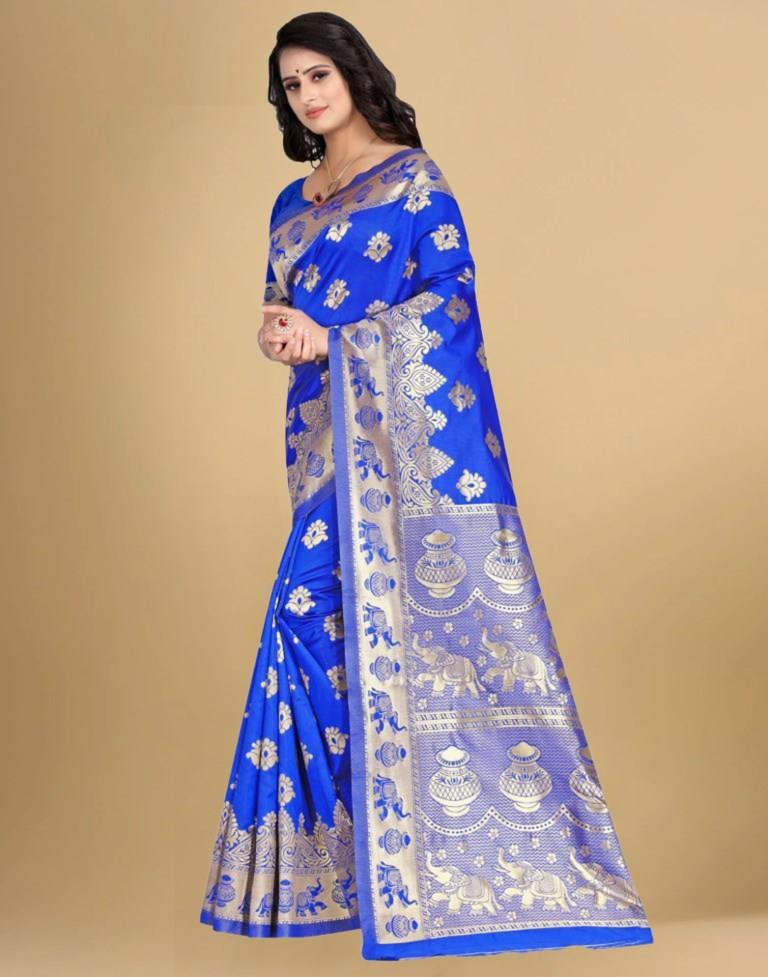 Blue Jacquard Banarasi Silk Saree