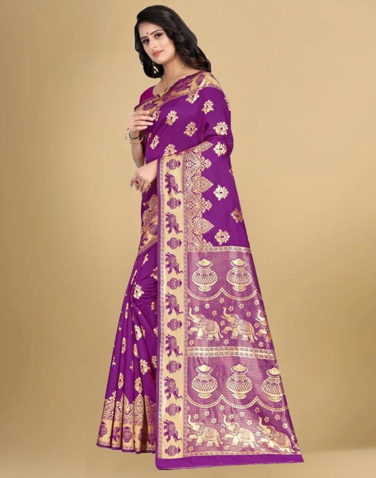 Purple Jacquard Banarasi Silk Saree