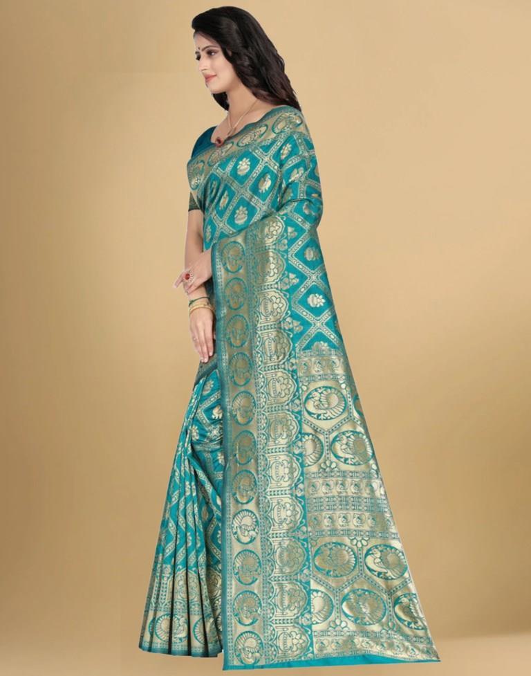 Turquose Jacquard Banarasi Silk Saree