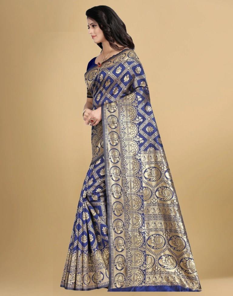 Navy Blue Jacquard Banarasi Silk Saree