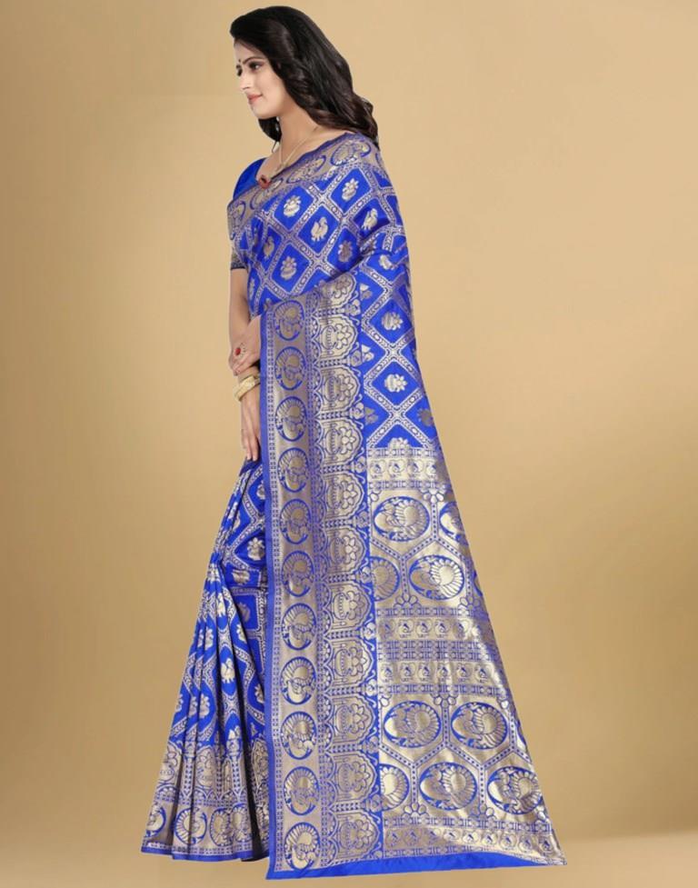 Blue Jacquard Banarasi Silk Saree