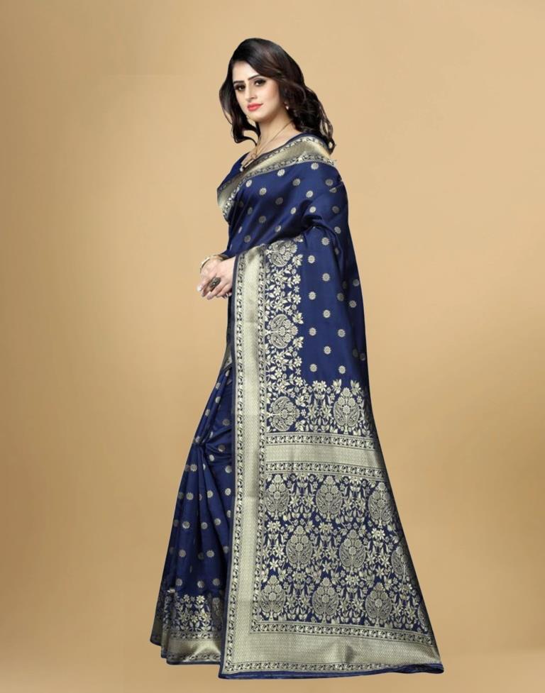 Navy Blue Banarasi Silk Saree