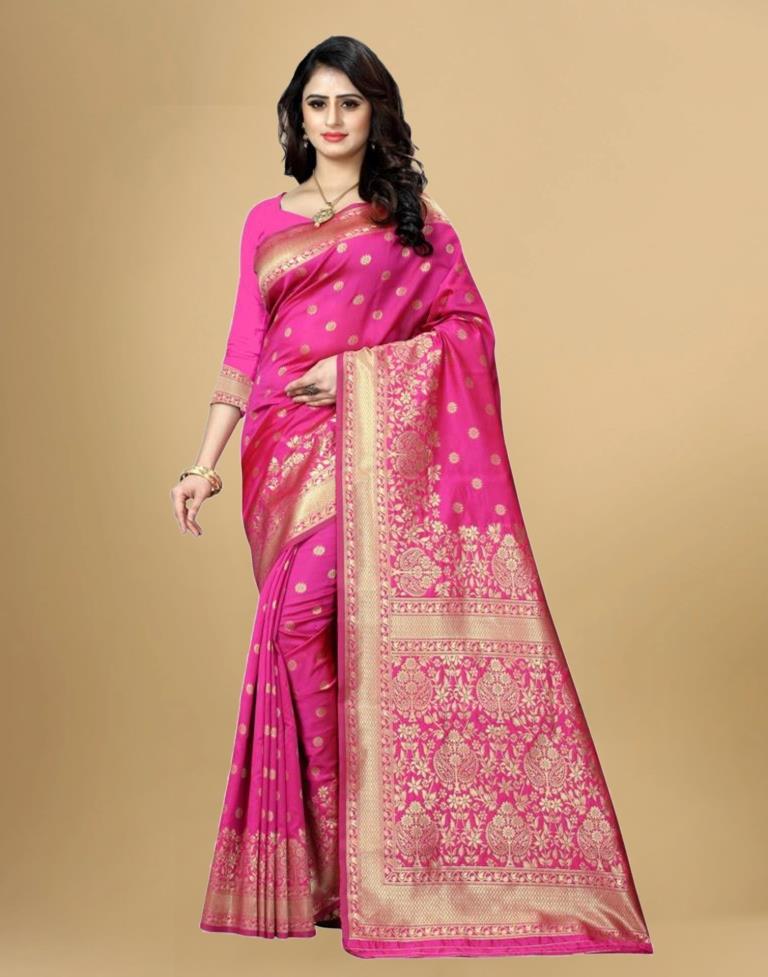 Rani Pink Jacquard Banarasi Silk Saree