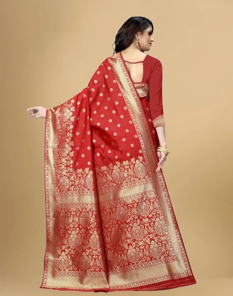 Red Jacquard Banarasi Silk Saree