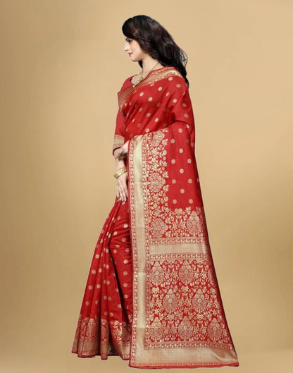 Red Jacquard Banarasi Silk Saree