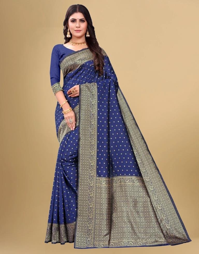 Navy Blue Jacquard Banarasi Silk Saree