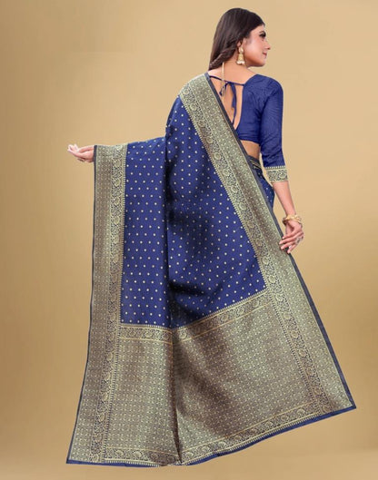 Navy Blue Jacquard Banarasi Silk Saree