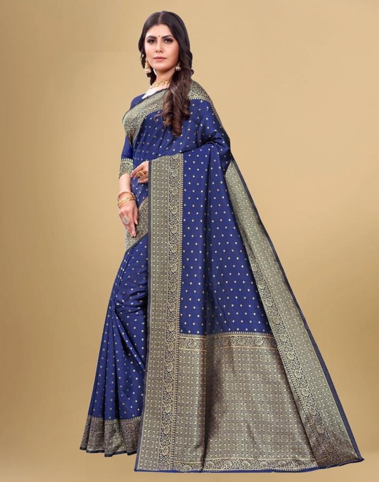 Navy Blue Jacquard Banarasi Silk Saree