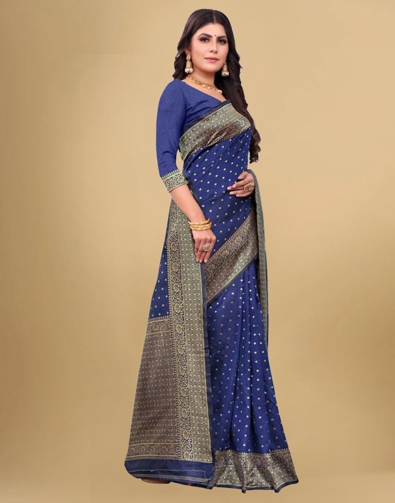 Navy Blue Jacquard Banarasi Silk Saree