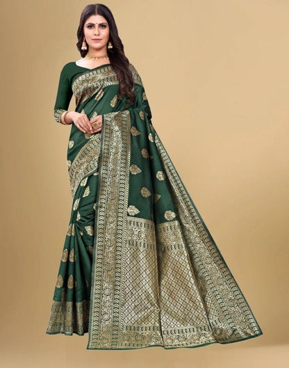 Dark Green Jacquard Banarasi Silk Saree