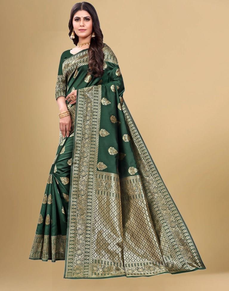 Dark Green Jacquard Banarasi Silk Saree