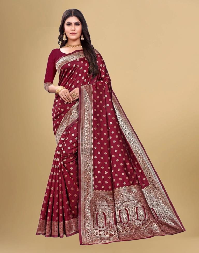 Maroon Jacquard Banarasi Silk Saree