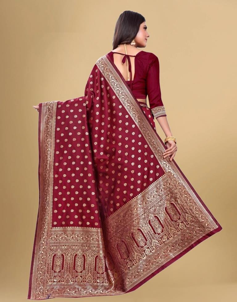 Maroon Jacquard Banarasi Silk Saree