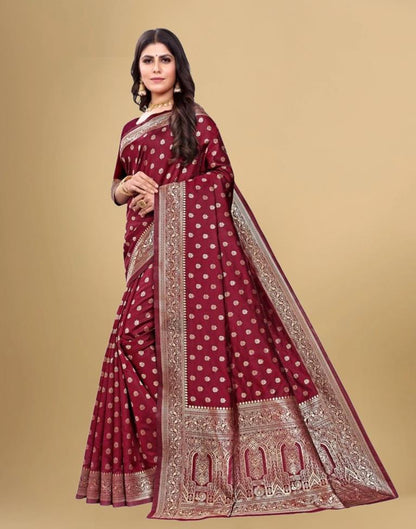 Maroon Jacquard Banarasi Silk Saree