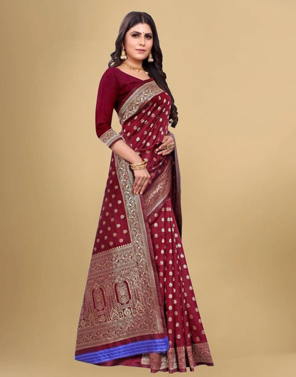 Maroon Jacquard Banarasi Silk Saree