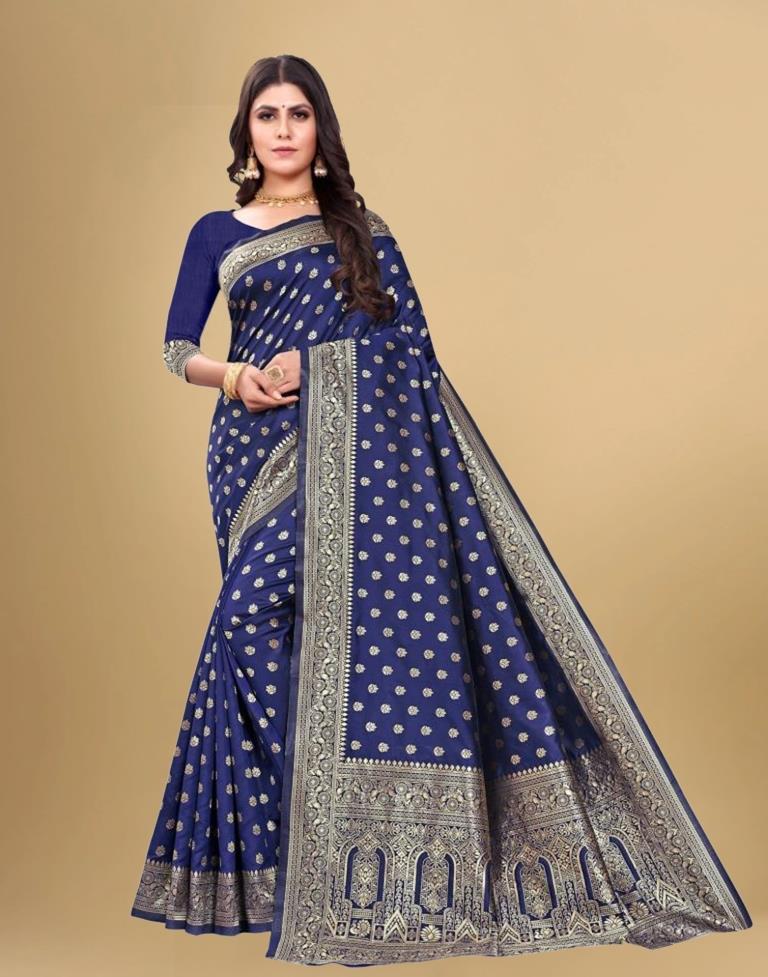 Navy Blue Jacquard Banarasi Silk Saree