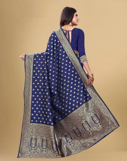 Navy Blue Jacquard Banarasi Silk Saree