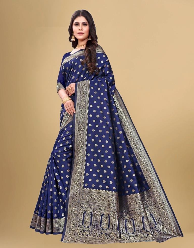 Navy Blue Jacquard Banarasi Silk Saree