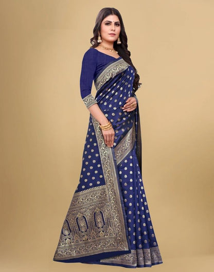 Navy Blue Jacquard Banarasi Silk Saree