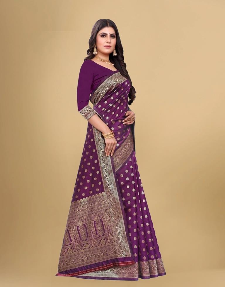 Wine Banarasi Silk Saree