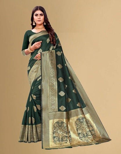 B1G1 Green Jacquard Banarasi Silk Saree