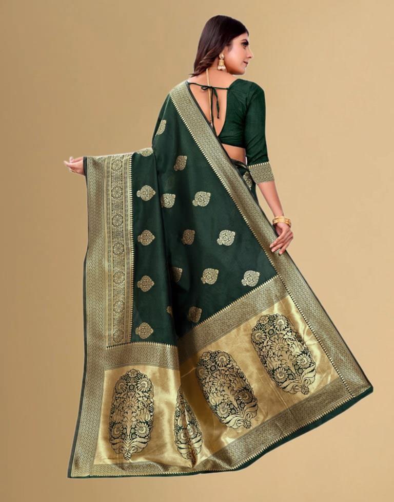 B1G1 Green Jacquard Banarasi Silk Saree