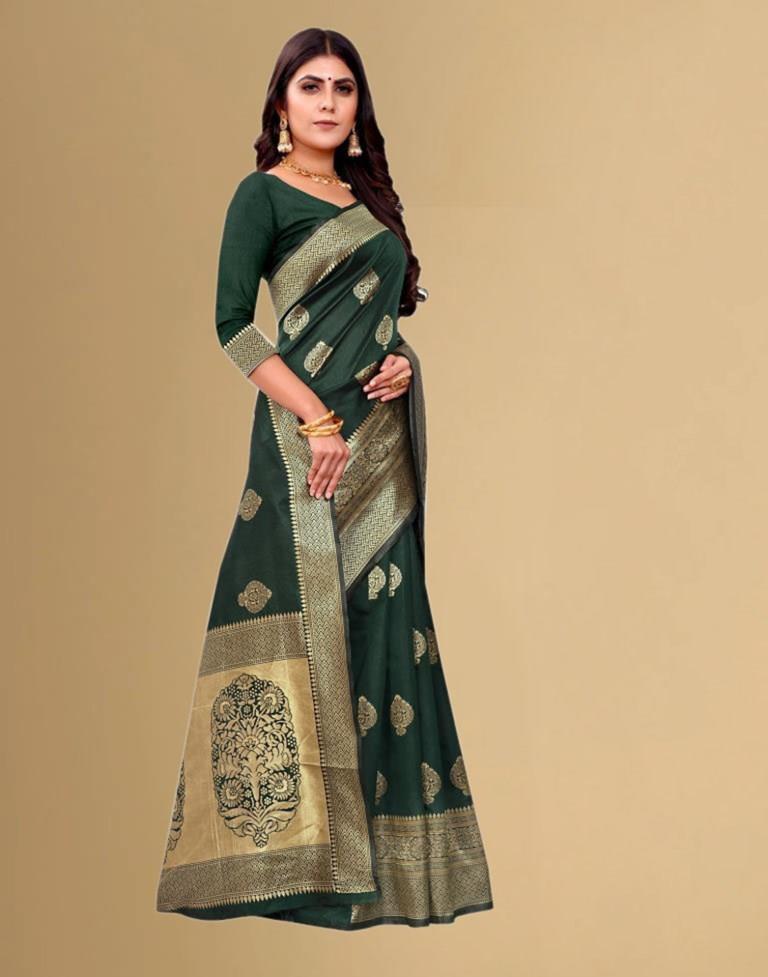 B1G1 Green Jacquard Banarasi Silk Saree