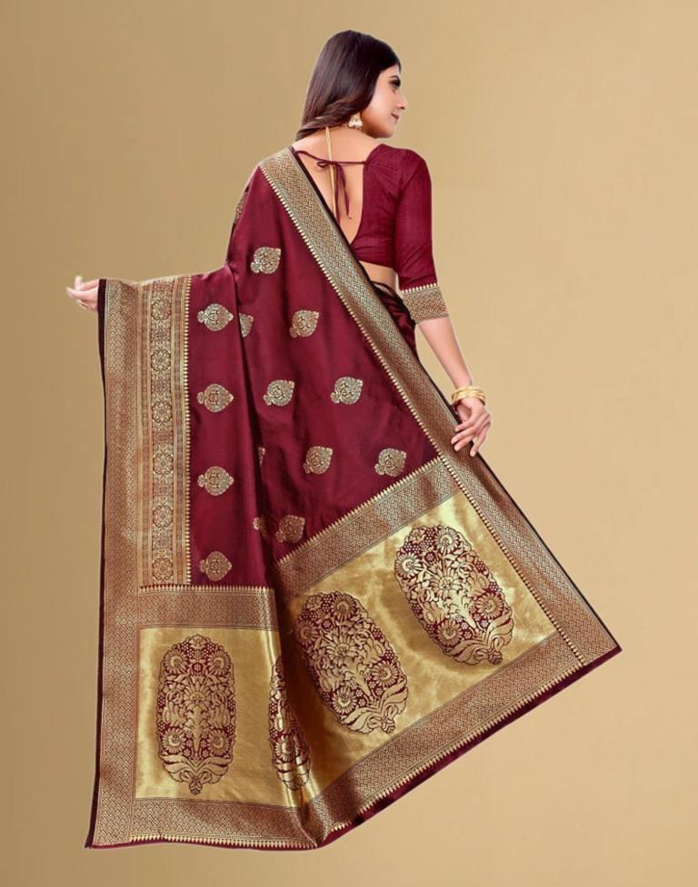 B1G1 Maroon Jacquard Banarasi Silk Saree