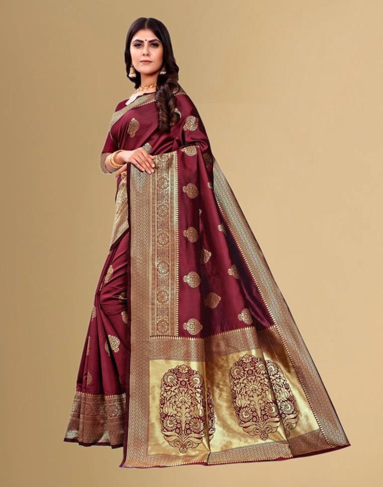 Maroon Jacquard Banarasi Silk Saree