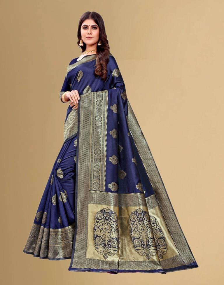 Navy Blue Jacquard Banarasi Silk Saree