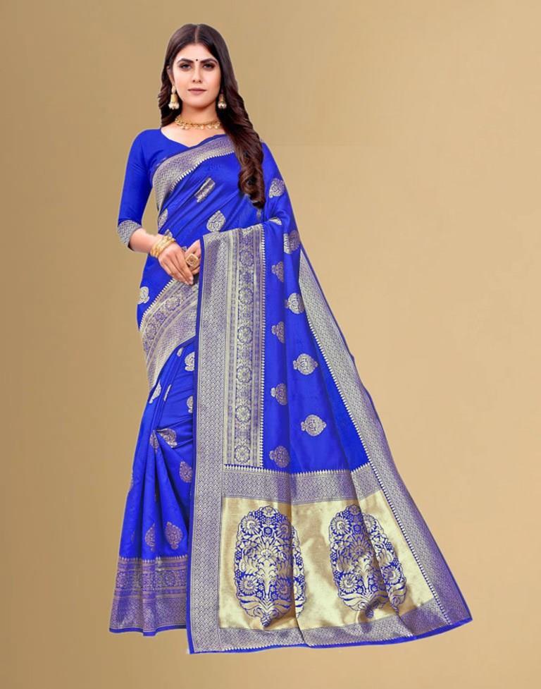 B1G1 Royal Blue Jacquard Banarasi Silk Saree