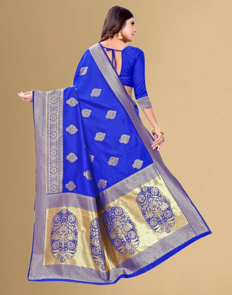 B1G1 Royal Blue Jacquard Banarasi Silk Saree