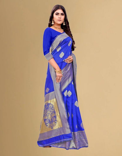 B1G1 Royal Blue Jacquard Banarasi Silk Saree